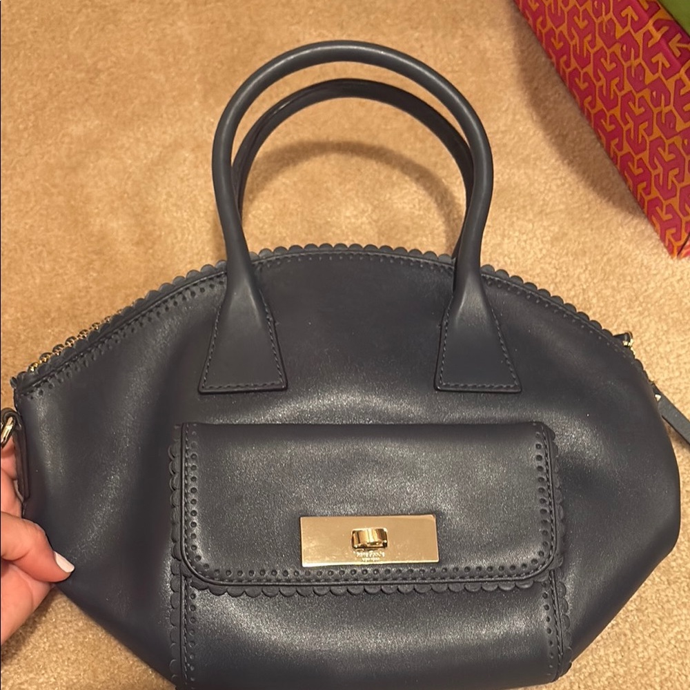 Kate Spade navy blue Leather Satchel with Gold Hardware